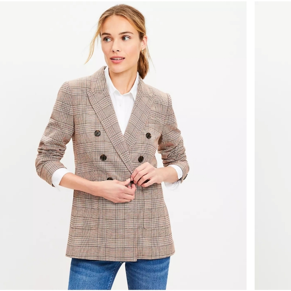 Loft Plaid Double-Breasted Blazer
